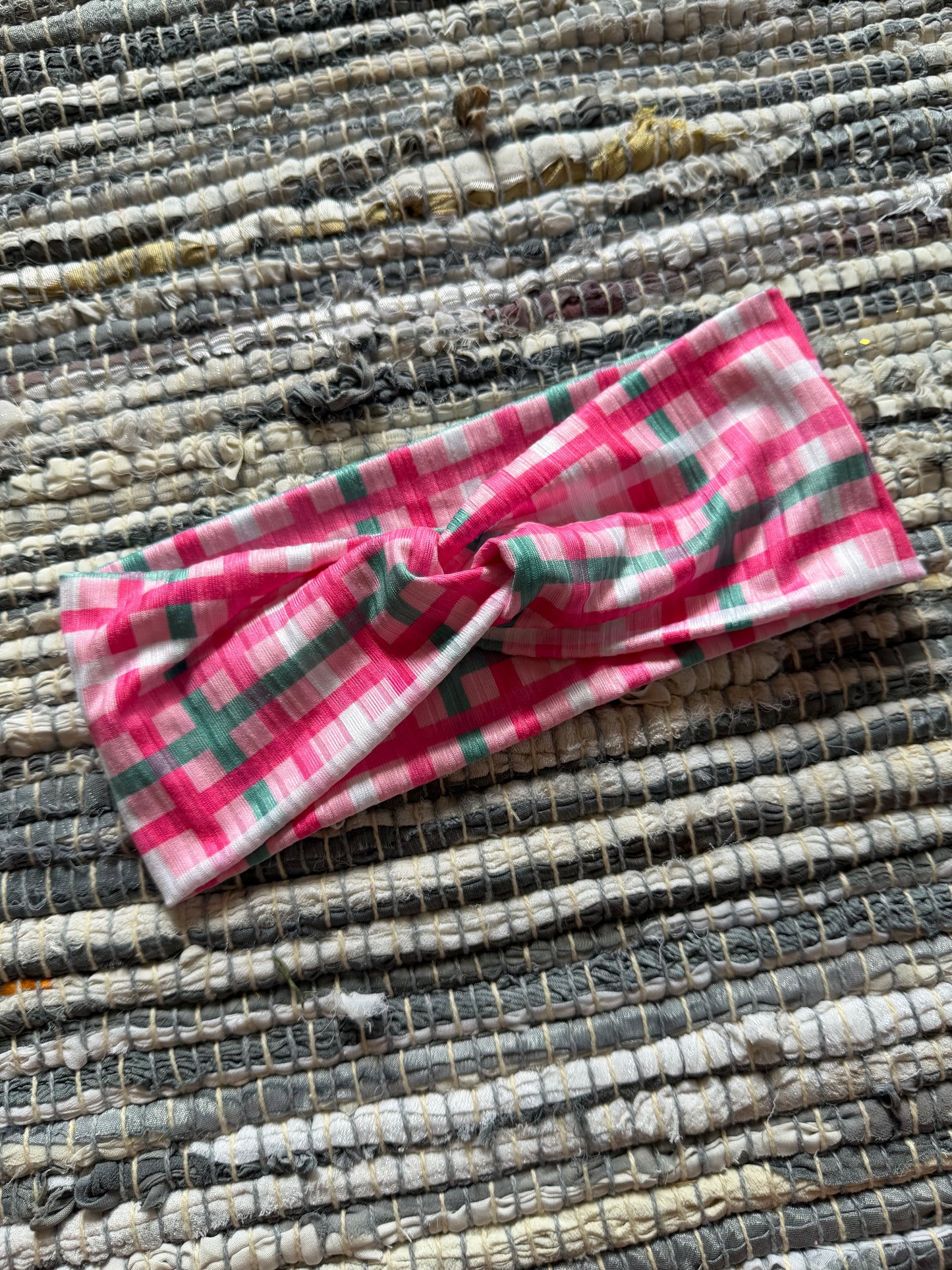Pink Gingham Wrap Headband