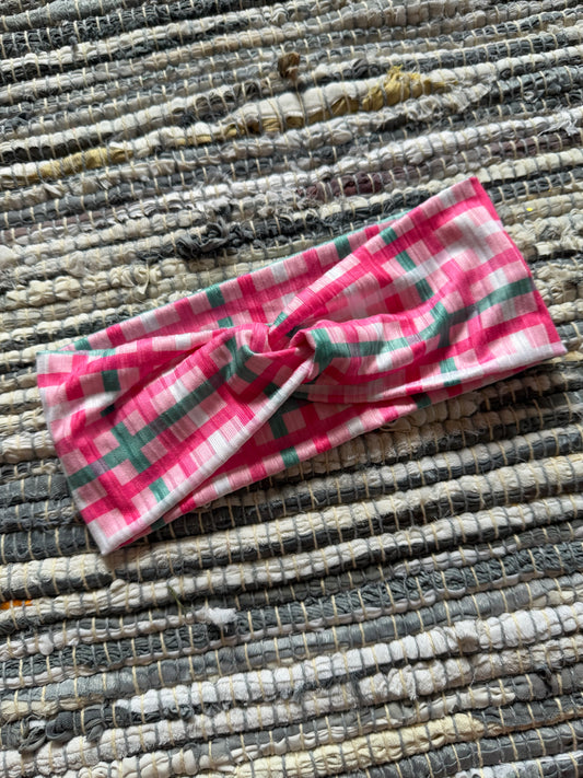 Pink Gingham Wrap Headband