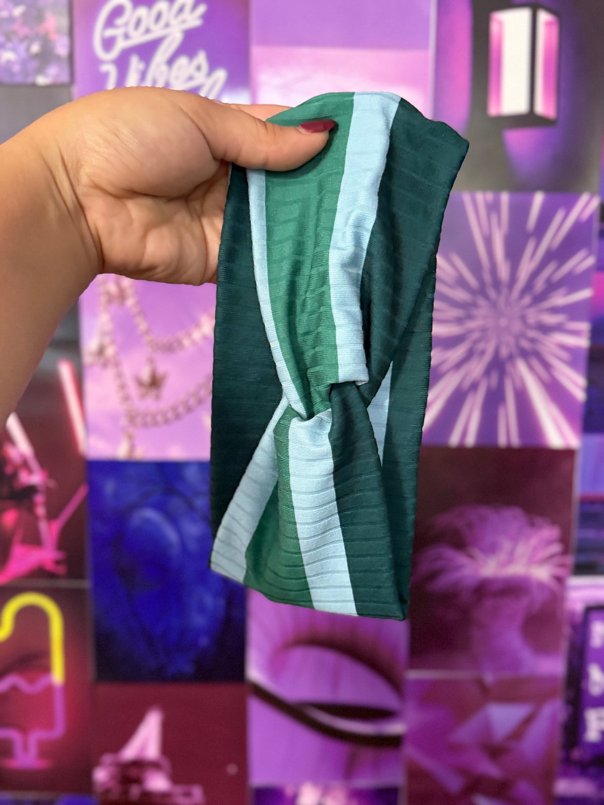 Blue and green stripes headband