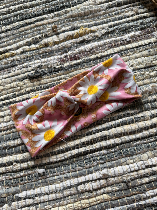 Pink w daisies wrap headband