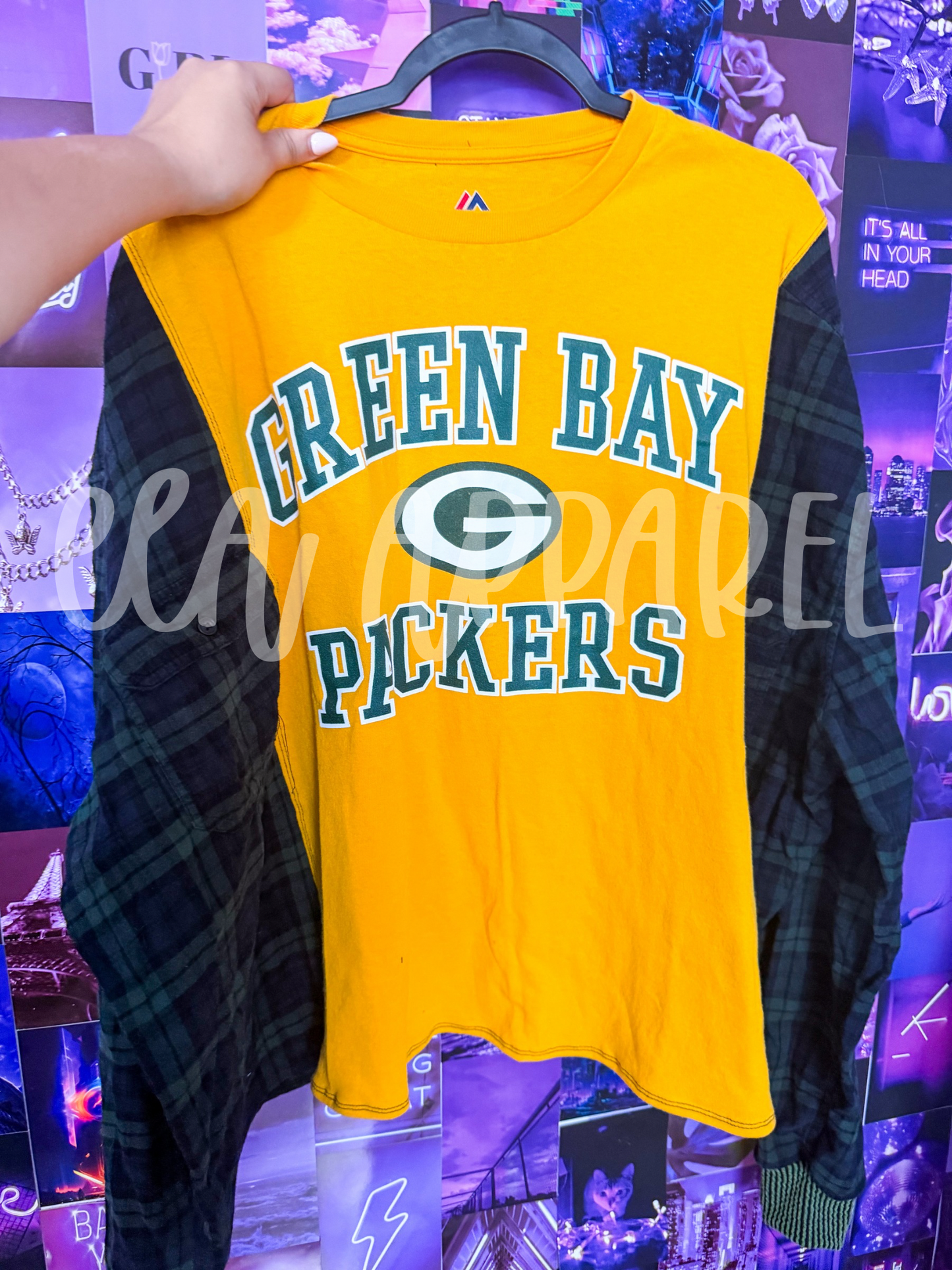 L Flannel Upcycle Green Bay